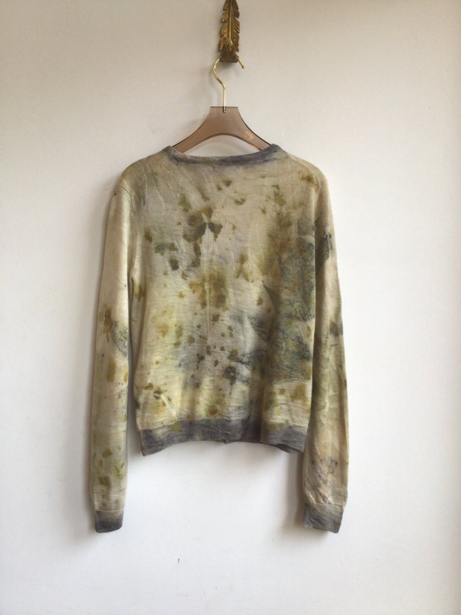 Eco Printed Button Down Cardigan w/ Glass Buttons (Reworked) - Made X Hudson