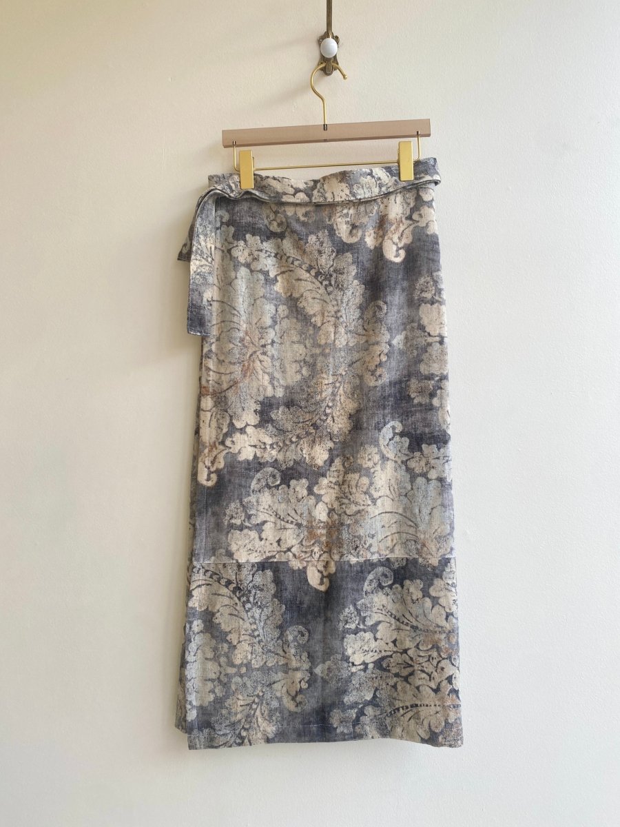 Zero Waste Gray, Cream Linen & Cotton Blend Wrap Skirt - Made X Hudson
