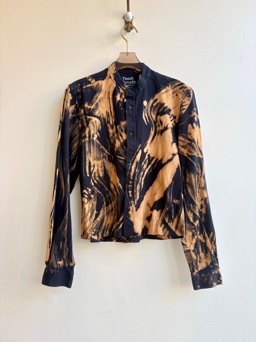 Brush Stroke Button Down Cropped Shirt in Black and Amber (Reworked) - Made X Hudson