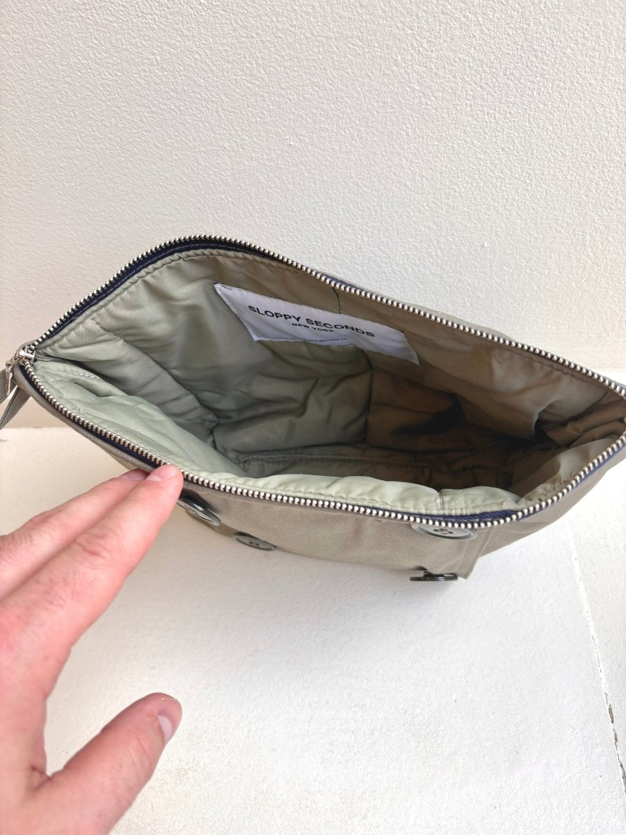 Grey Trench Coat Travel Pouch w/ Button Hole (Reworked) - Made X Hudson