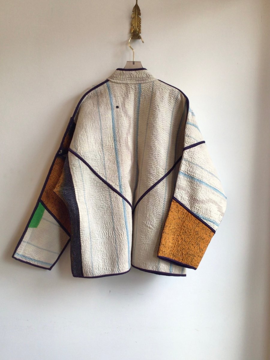 Reversible Ladhiya Quilted Jacket in Colors Red, Pink, Blue, Orange, Brown, Purple, Black & Grey and Blue Stripe, Red, Orange, Green, Blue - Made X Hudson