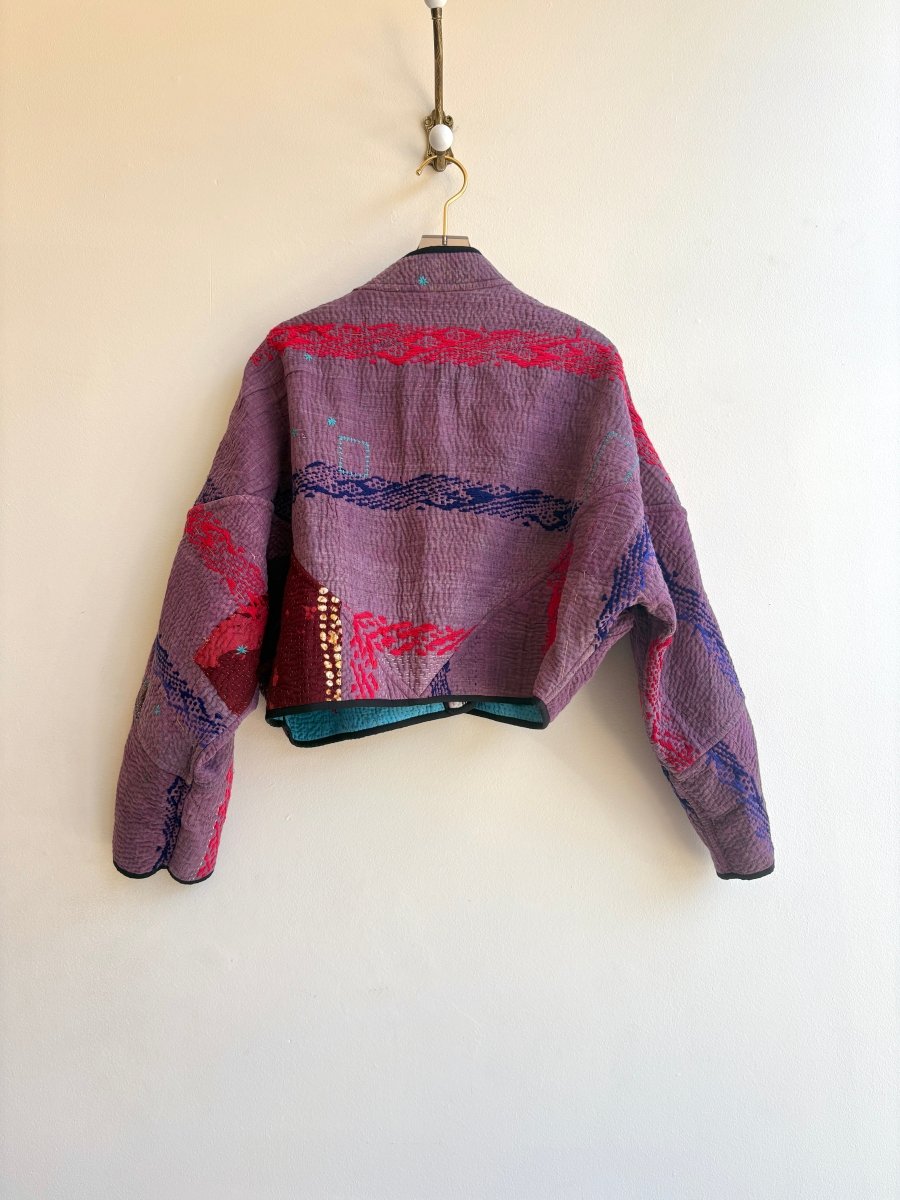 Reversible Kaira Quilted Cropped Jacket in Colors Aqua, Navy, Red & Purple, Rust, Navy, Teal - Made X Hudson