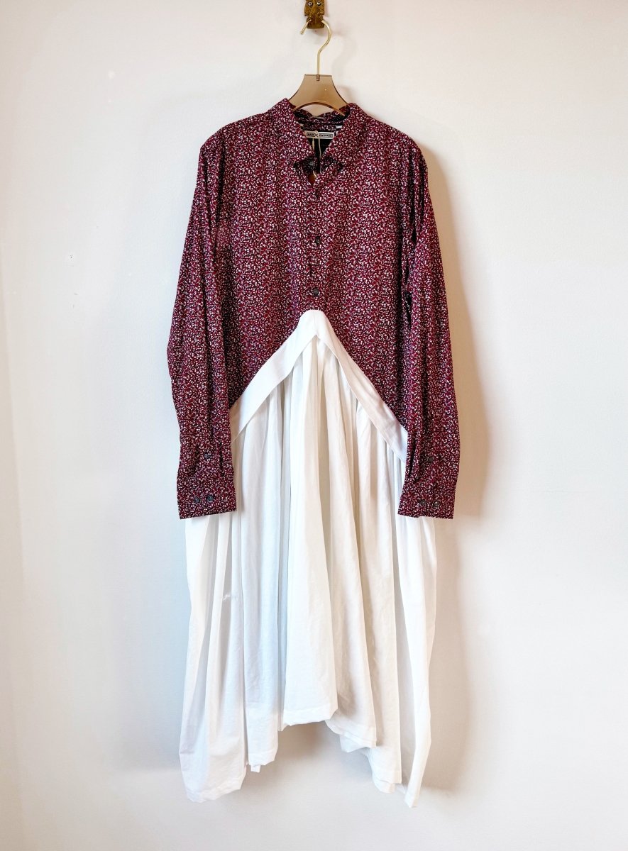 V - Line Shirtwaist Dress in Cranberry, White & Black Abstract Print & White (Reworked) - Made X Hudson