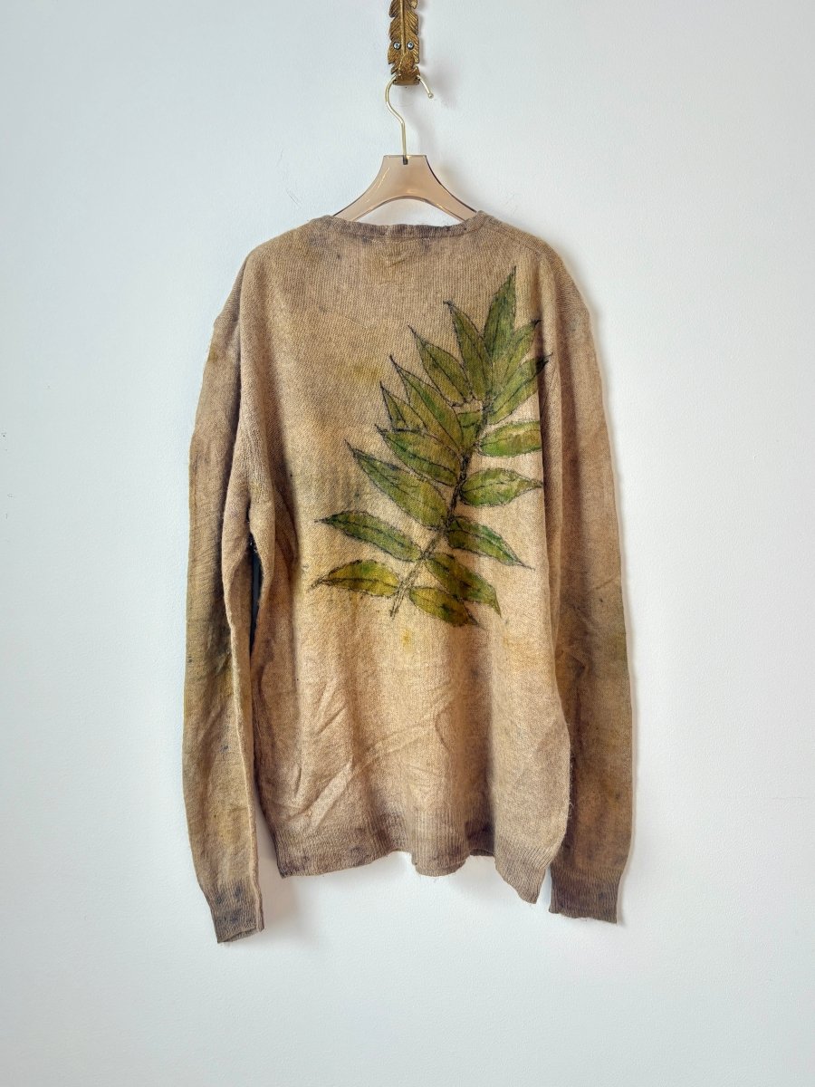 Brown Cashmere Eco Printed V - neck Sweater (Reworked) - Made X Hudson