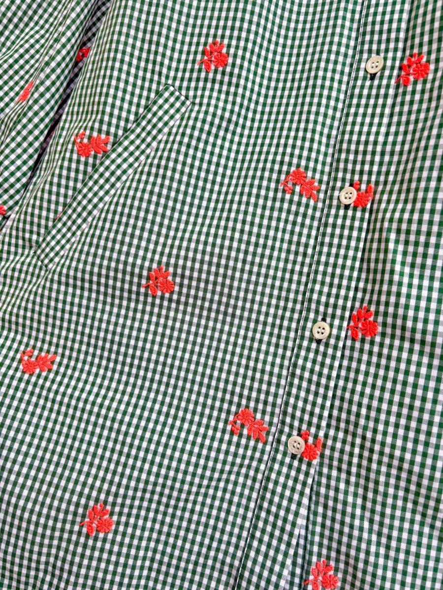 Sister Paul & Joe | Green Gingham Dress w/ Neon Orange Roses (Vintage) - Made X Hudson