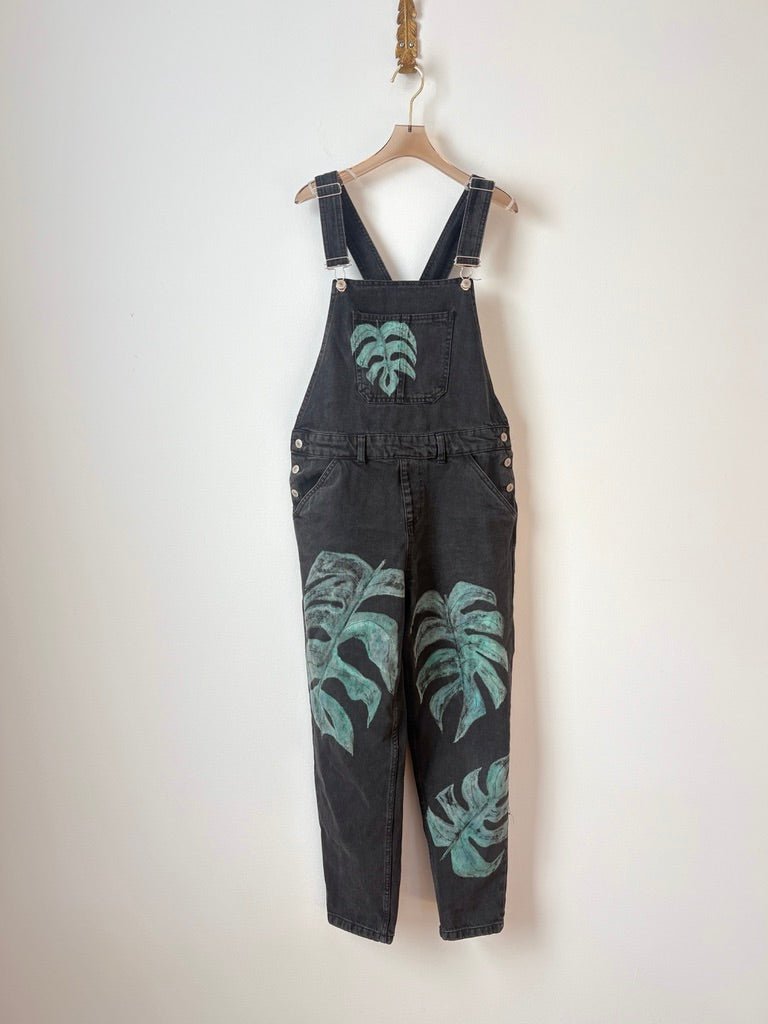 Monstera Black Overalls | Hand Painted (Reworked) - Made X Hudson