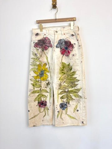 "Gianna" Eco-Printed and Hand Drawn White Denim Skirt (Reworked) - Made X Hudson