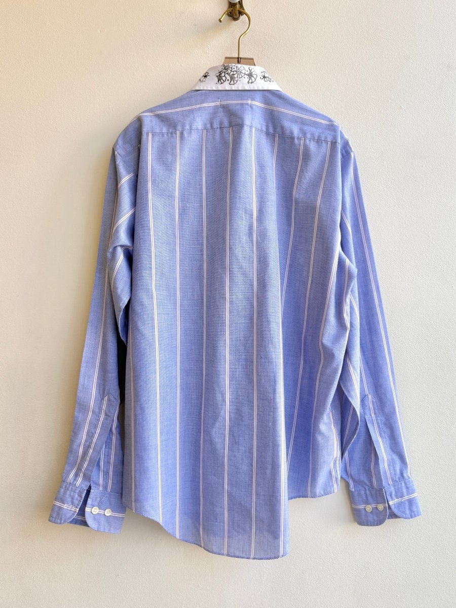 "Tess” Blue Stripe White Collar Flower Printed Shirt (Reworked) - Made X Hudson