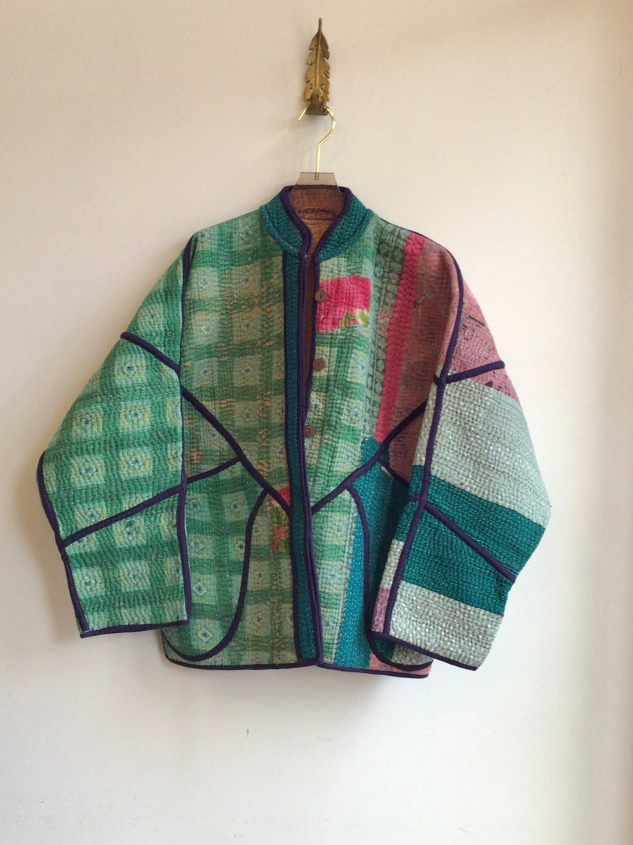 Reversible Ladhiya Quilted Jacket in Colors Pink, Orange, Blue, Teal & Green, Peacock Blue, Pink - Made X Hudson