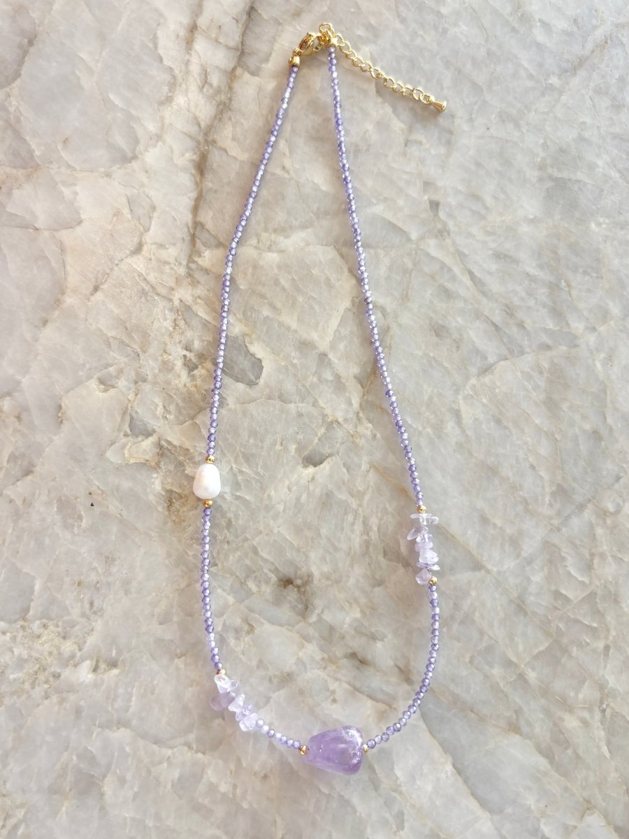 17" Natural Purple Amethyst & Fresh Water Pearl Necklace - Made X Hudson