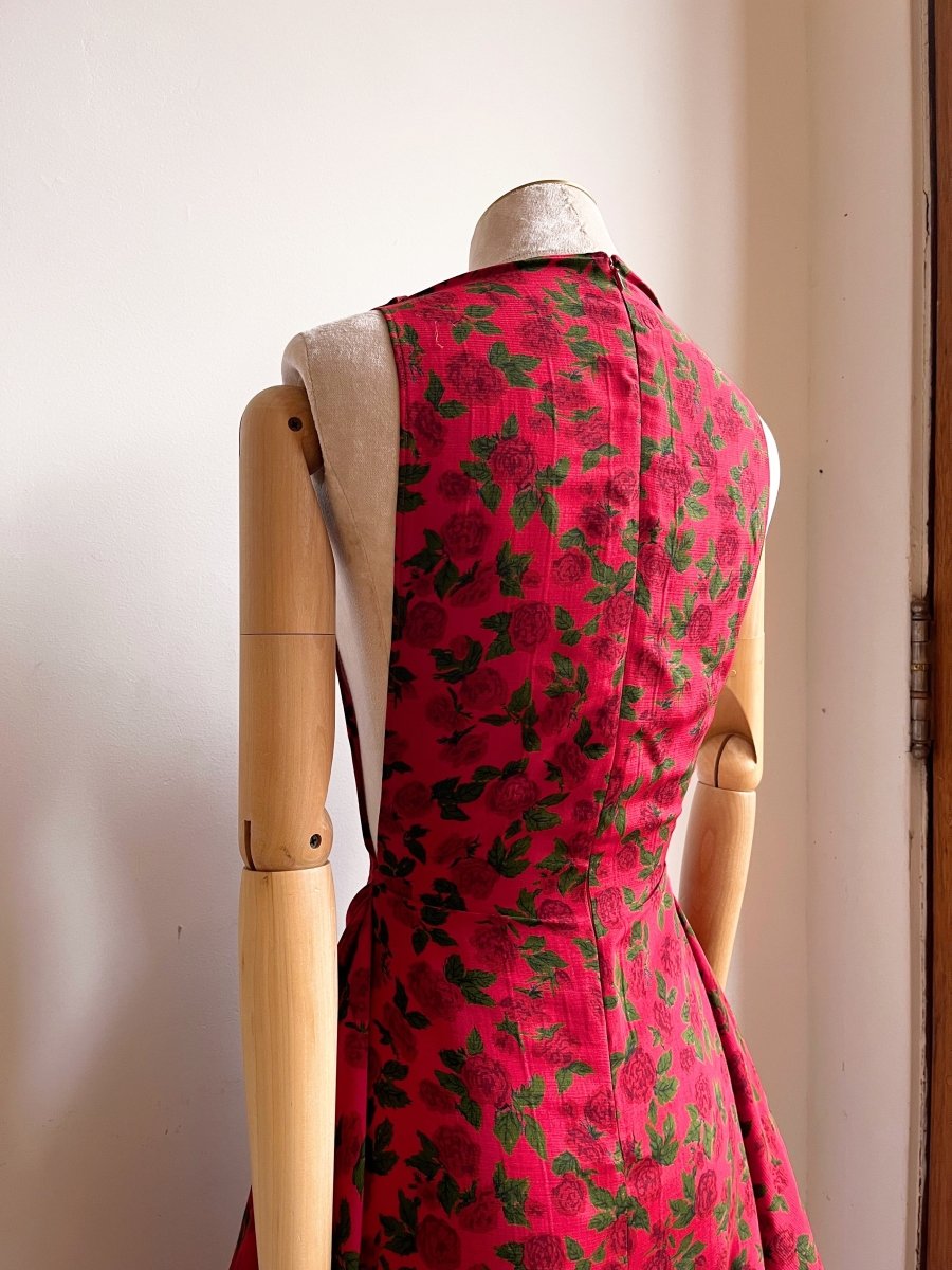Zero Waste Ruffle Dress in Red Rose Floral Print - Made X Hudson