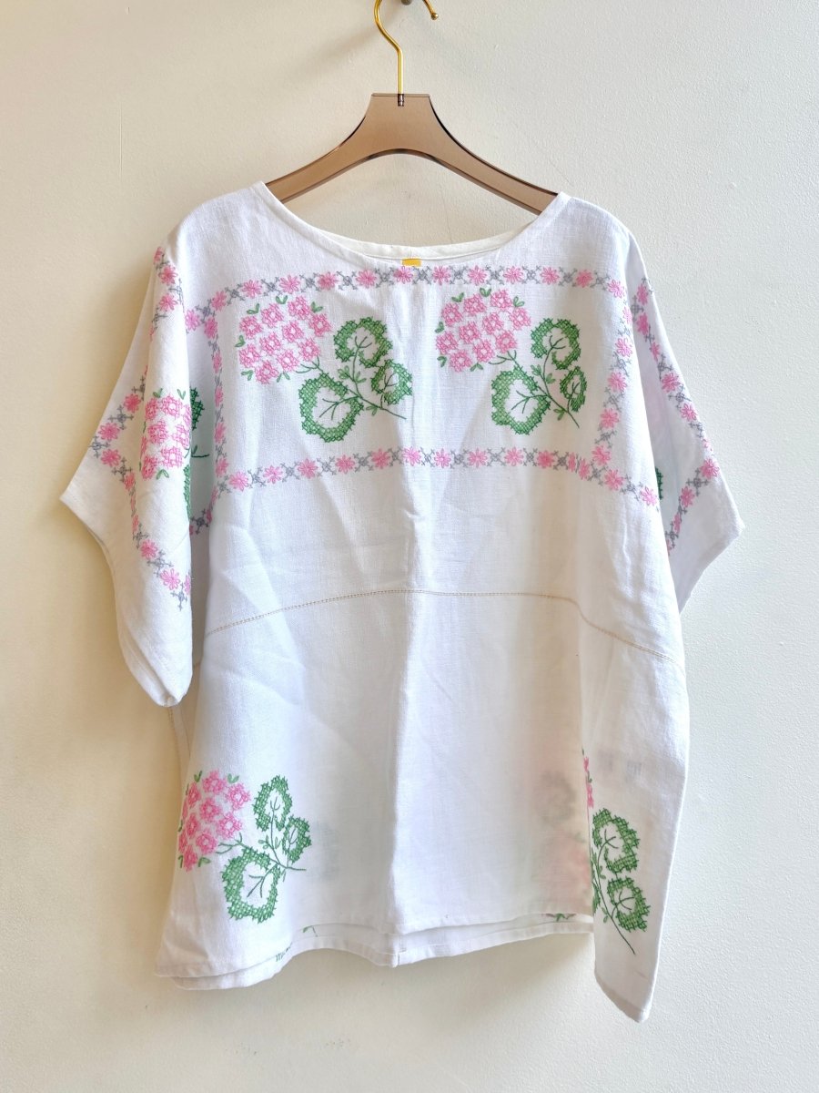 Cross Stitch Pink and Green Hydrangea | Picnic Top - Made X Hudson