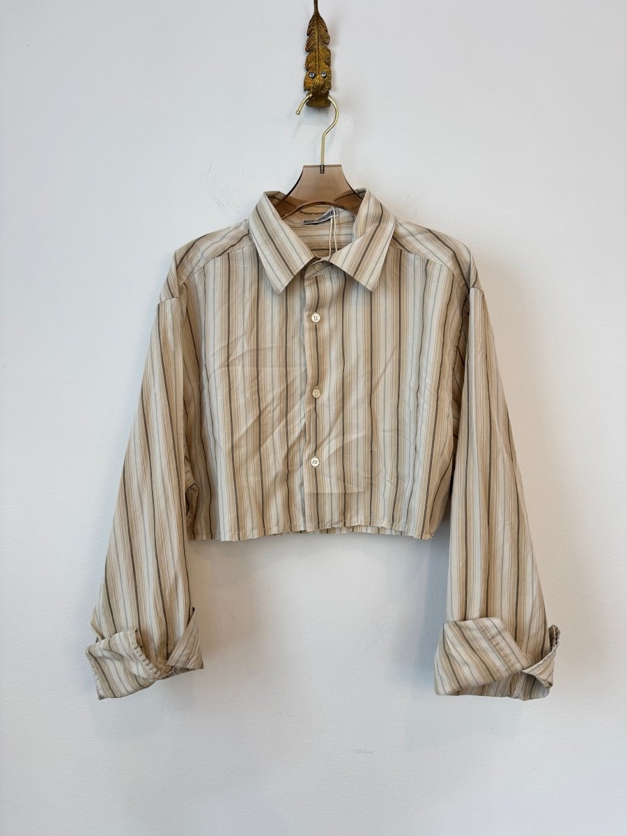 The Vale Shirt in Tan and Sky Blue Stripe Crop (Reworked) - Made X Hudson