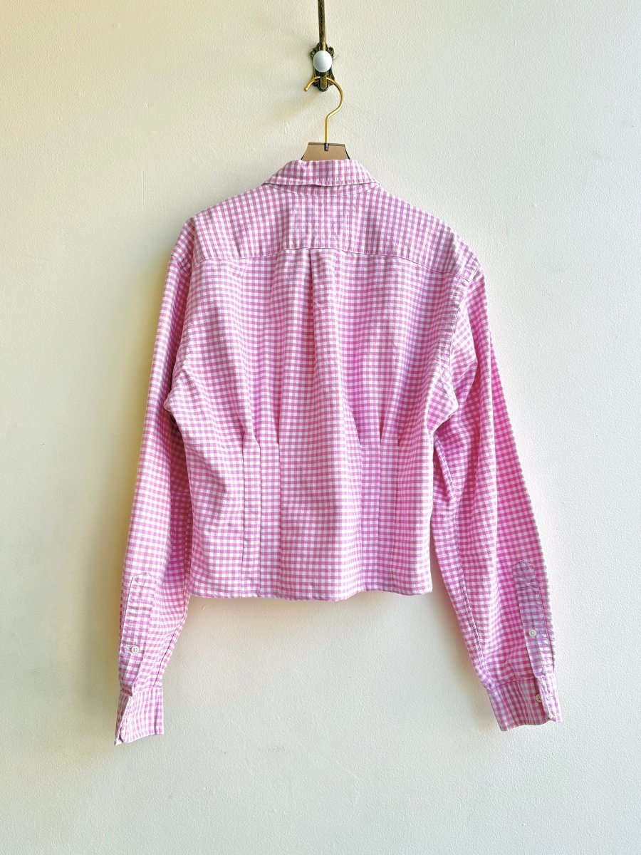 The Kevin Top | Pink Gingham Cotton Button Down Top w/ Gathered Waist (Reworked) - Made X Hudson