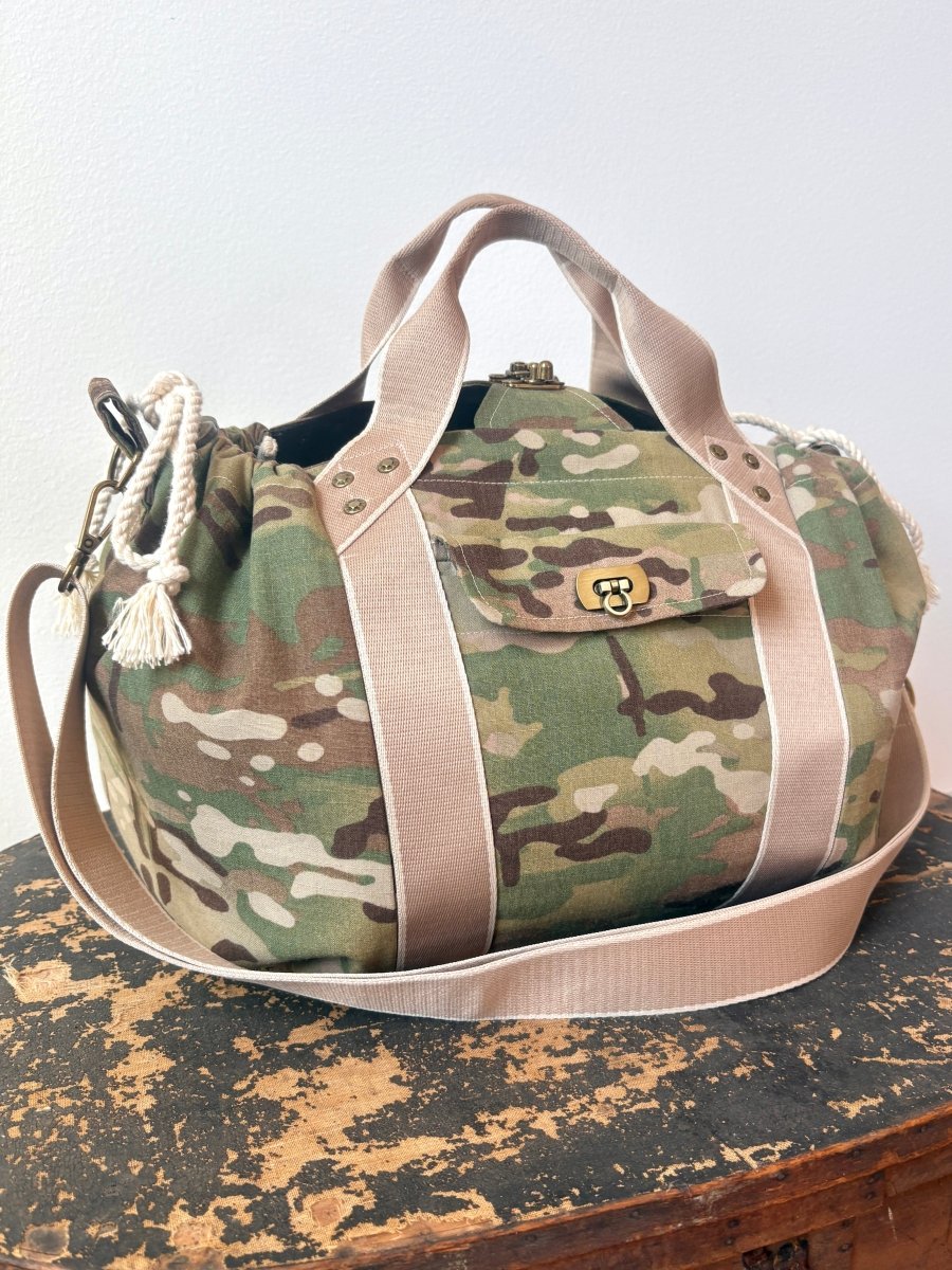 Mini Cross - Body Duffel Bag in Faded Camo w/ Cream Webbing - Made X Hudson