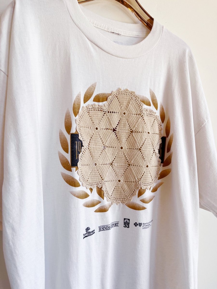 White Round Doily Appliqué Block Tee (Reworked) - Made X Hudson