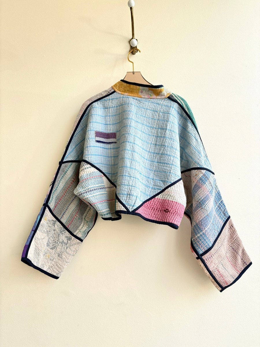 Reversible Kaira Quilted Cropped Jacket in Colors Lavendar, Purple, Green, Pink, Yellow & Teal, Brown, Green, Pink, Yellow - Made X Hudson