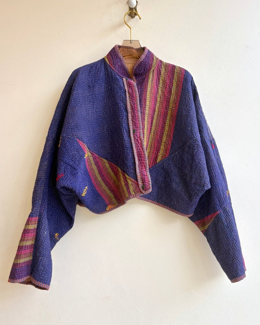 Reversible Kaira Quilted Cropped Jacket in Colors Apricot, Rust, Cobalt & Eggplant, Magenta, Moss - Made X Hudson
