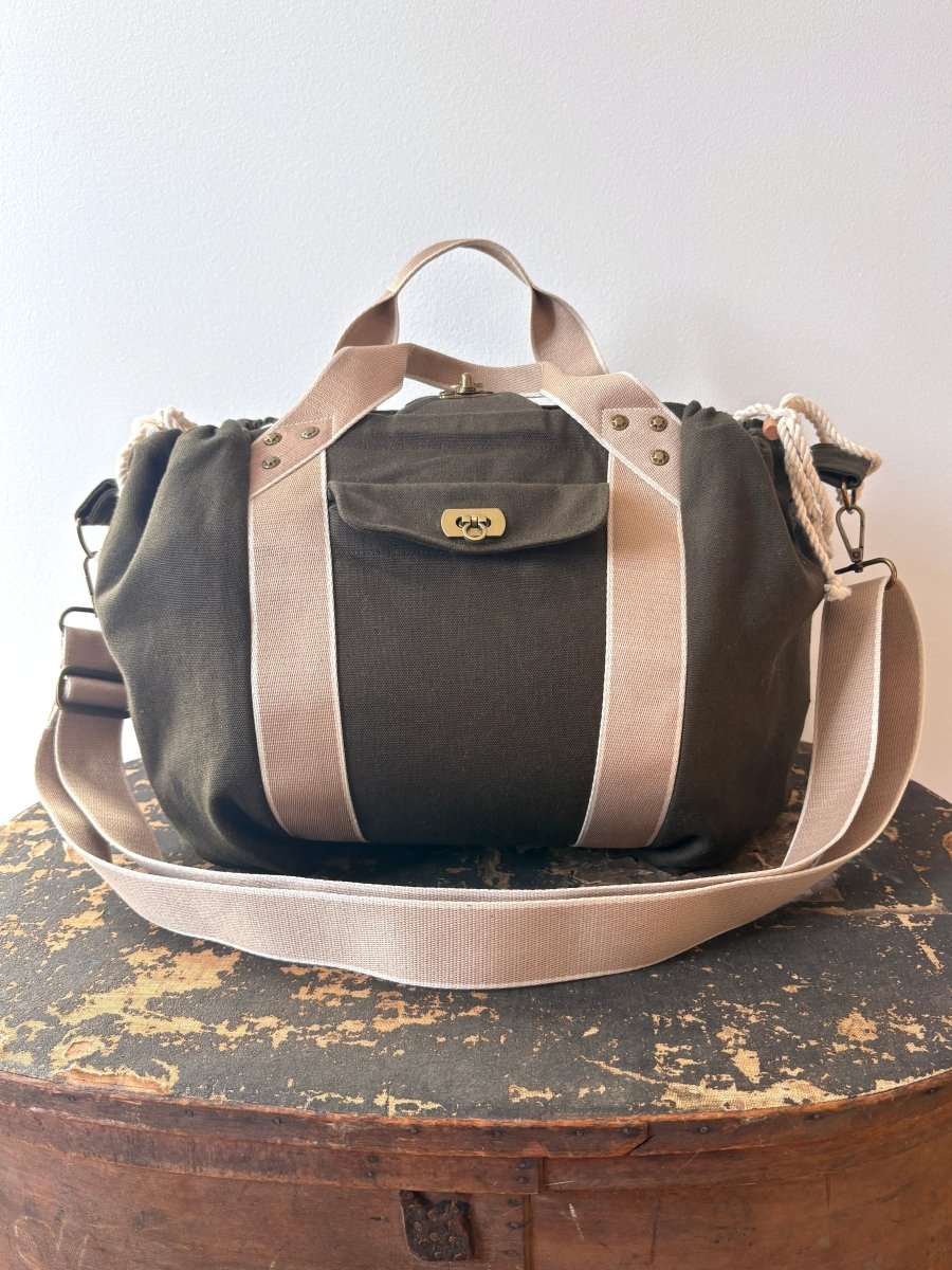 Mini Cross - Body Duffel Bag in Moss Hemp - Cotton with Cream Webbing - Made X Hudson