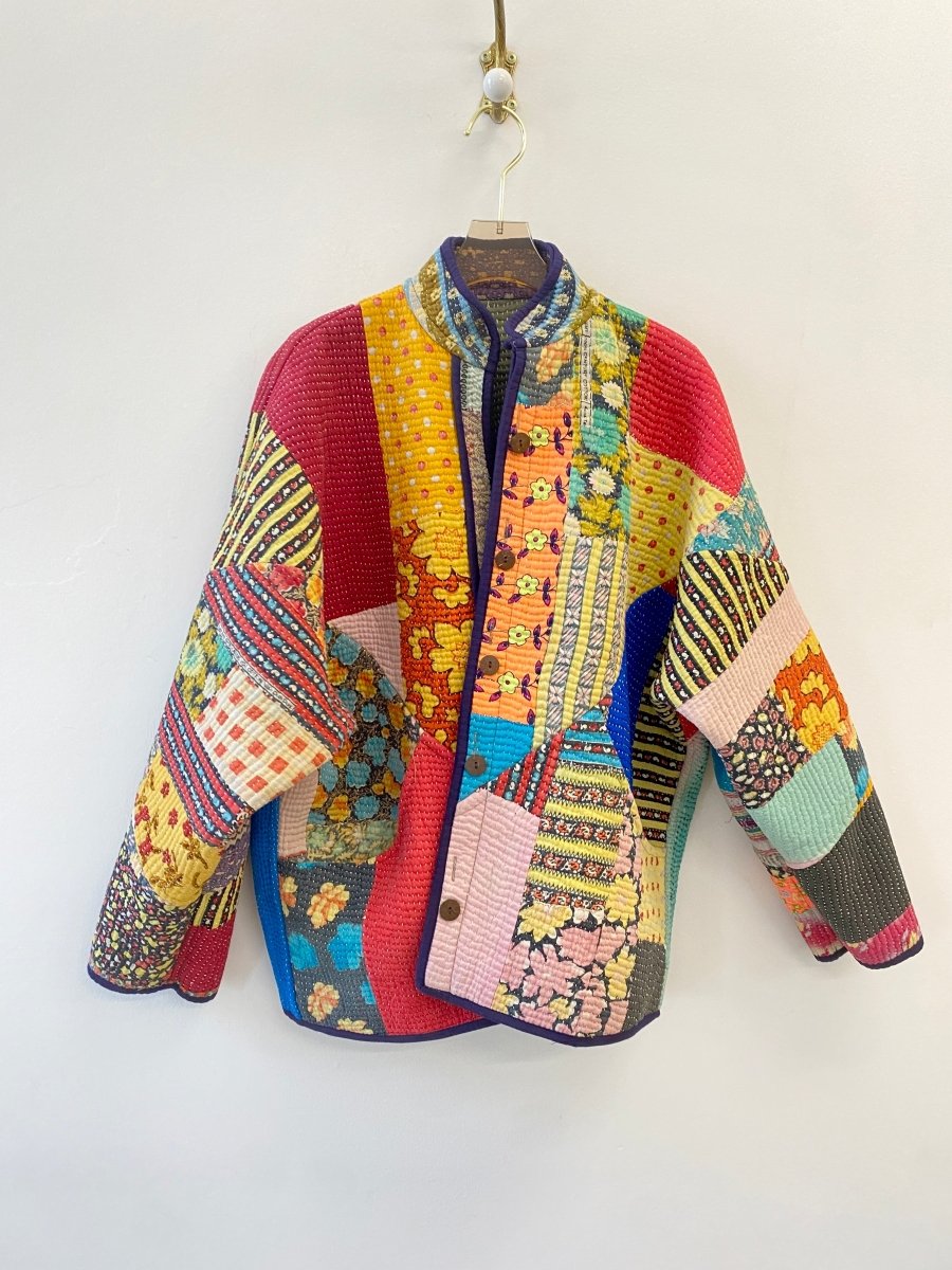 Reversible Ladhiya Quilted Jacket in Colors Teal, Cream, Sage & Blue, Red, Orange, Yellow - Made X Hudson