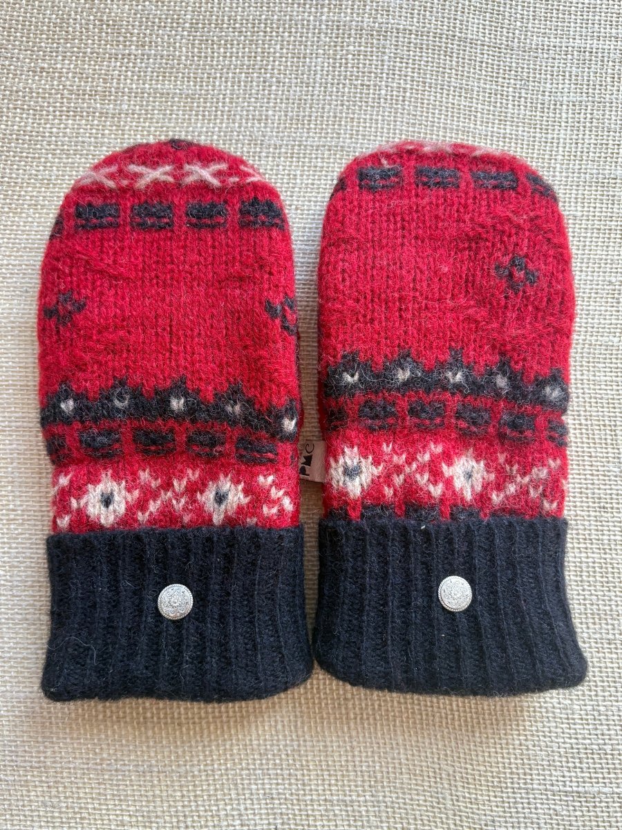 Red, Black, Cream Women’s Wool Mittens - Made X Hudson