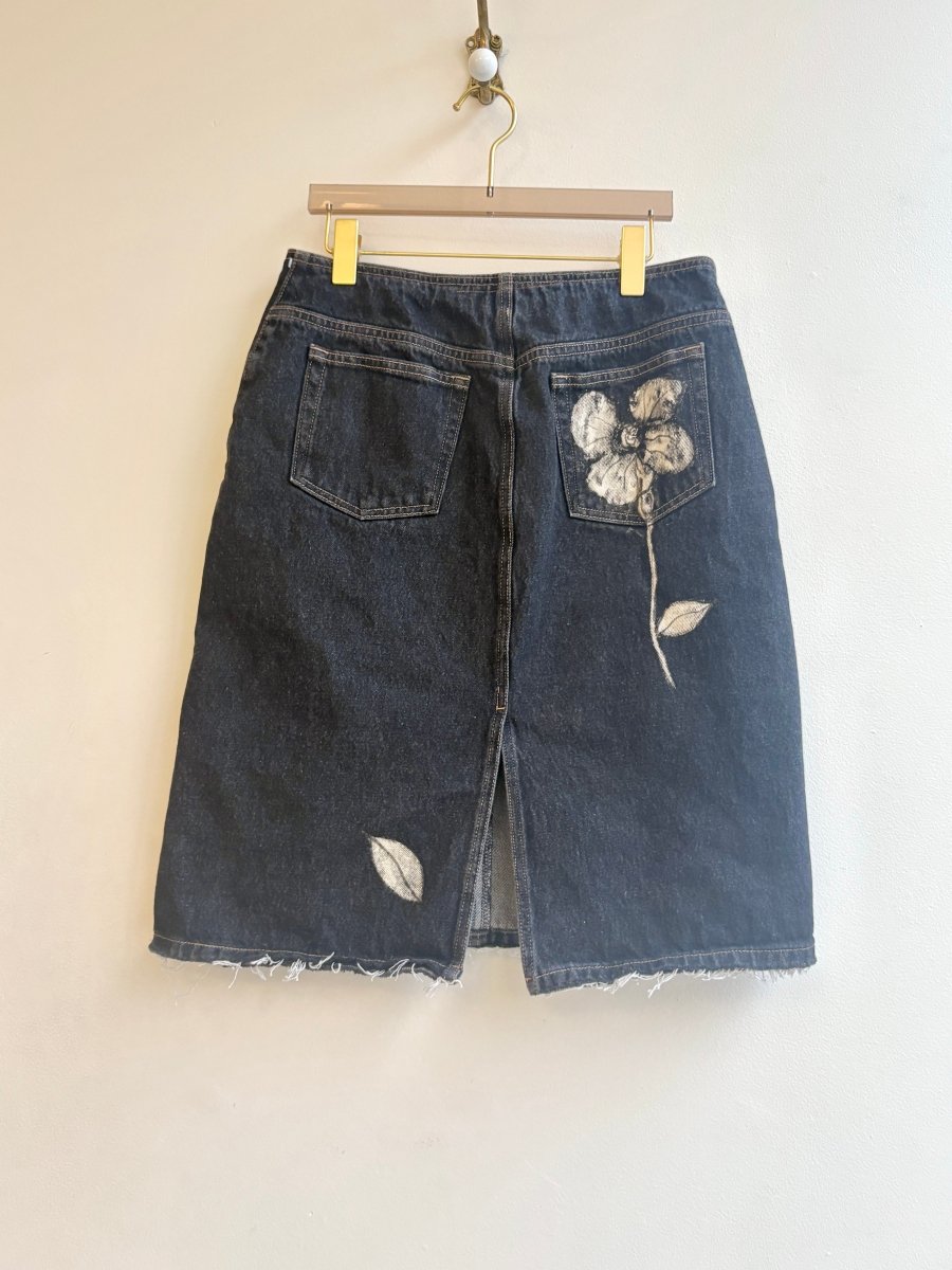 Black Denim Floral Hand Drawn Skirt (Reworked) - Made X Hudson