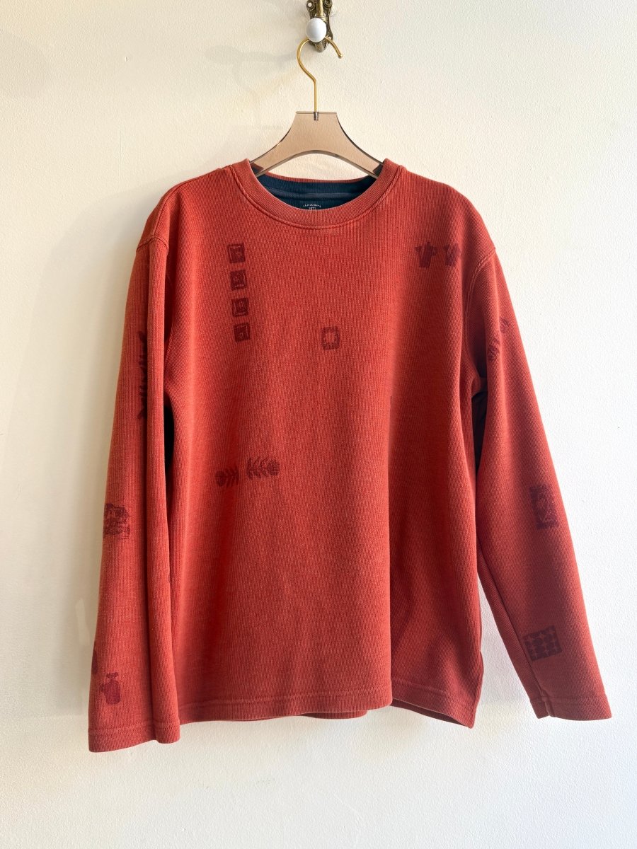 Rust Orange Tiny Print Thermal Long Sleeve | Block Printed (Reworked) - Made X Hudson