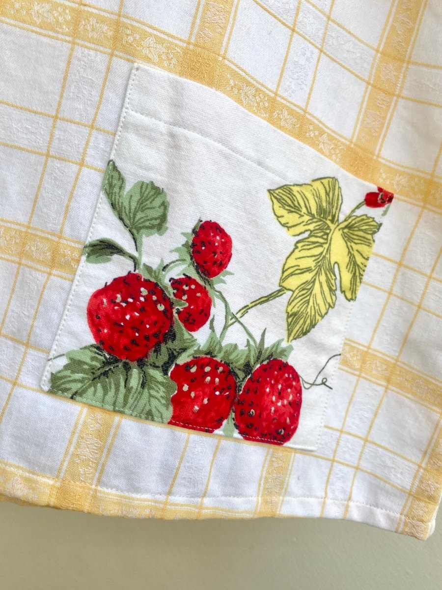 Yellow Plaid Spring Picnic Top w/ Red Fruit Patch Pockets - Made X Hudson