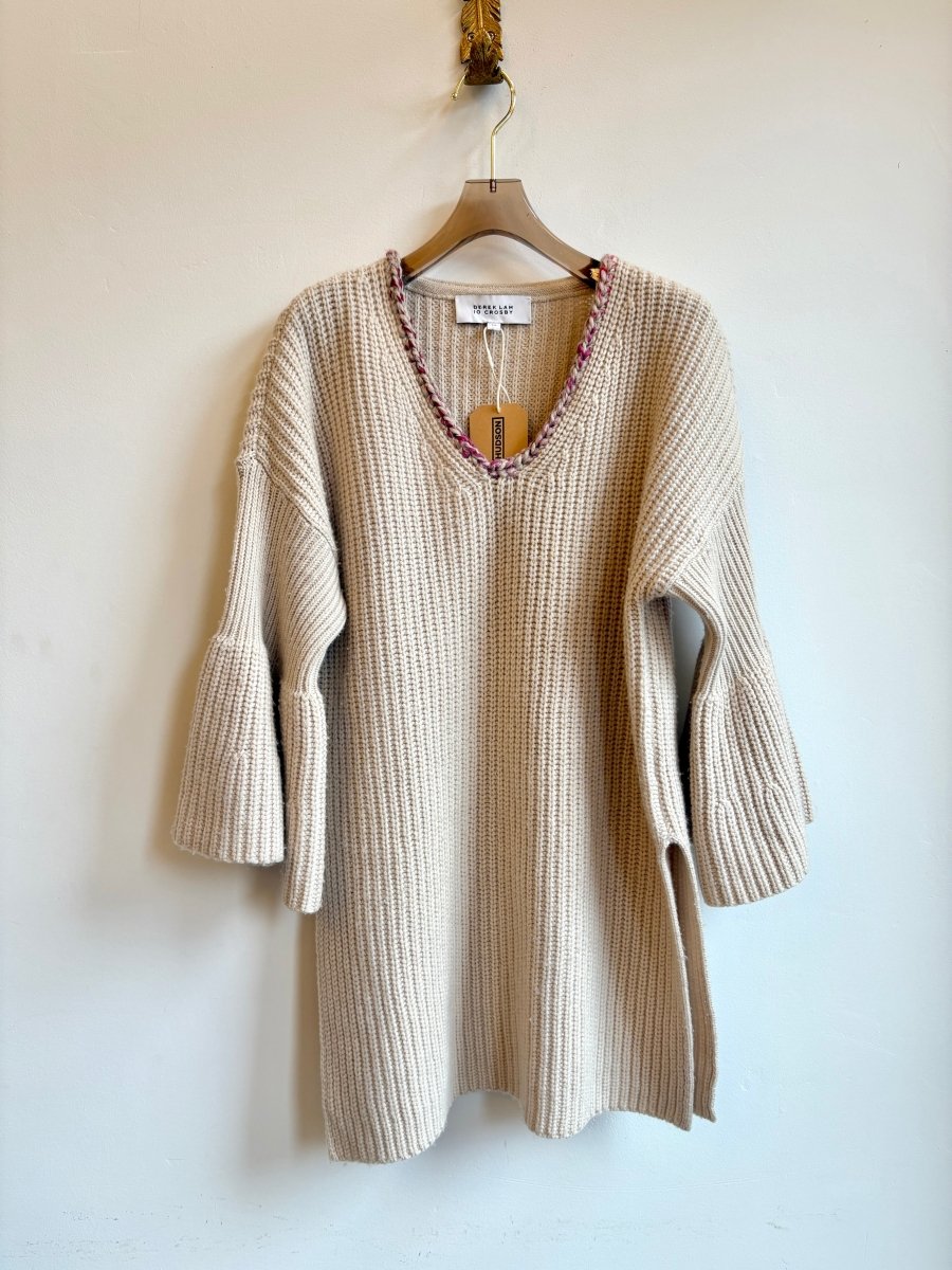 Cream Knit w/ Ruffle Sleeve & Decorative Neckline (Reworked) - Made X Hudson