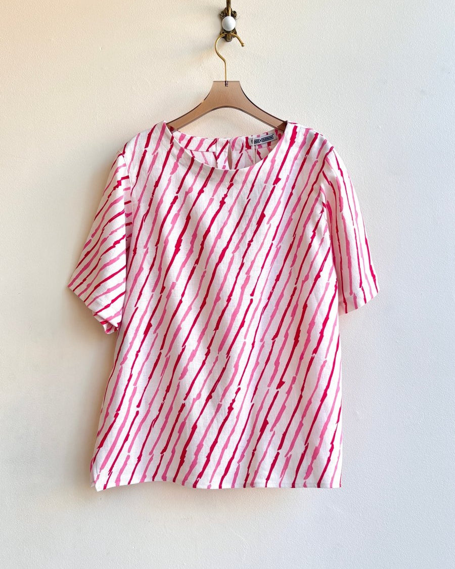 Bubble Gum Pink & Cherry Stripe Everyday Top - Made X Hudson