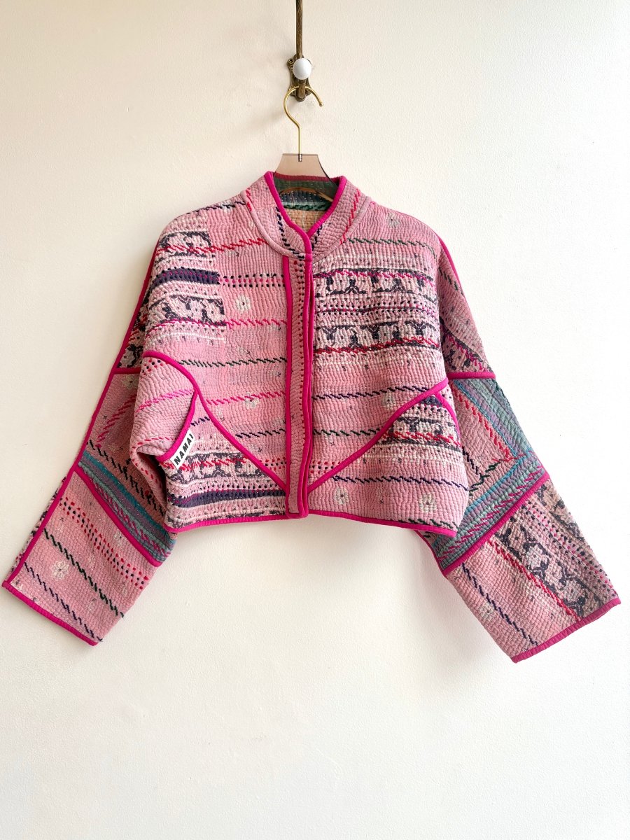 Reversible Kaira Quilted Cropped Jacket in Colors Blush Pink, Hot Pink, Dusty Purple, Ruby & Light Peach, Grey, Teal, Pink - Made X Hudson
