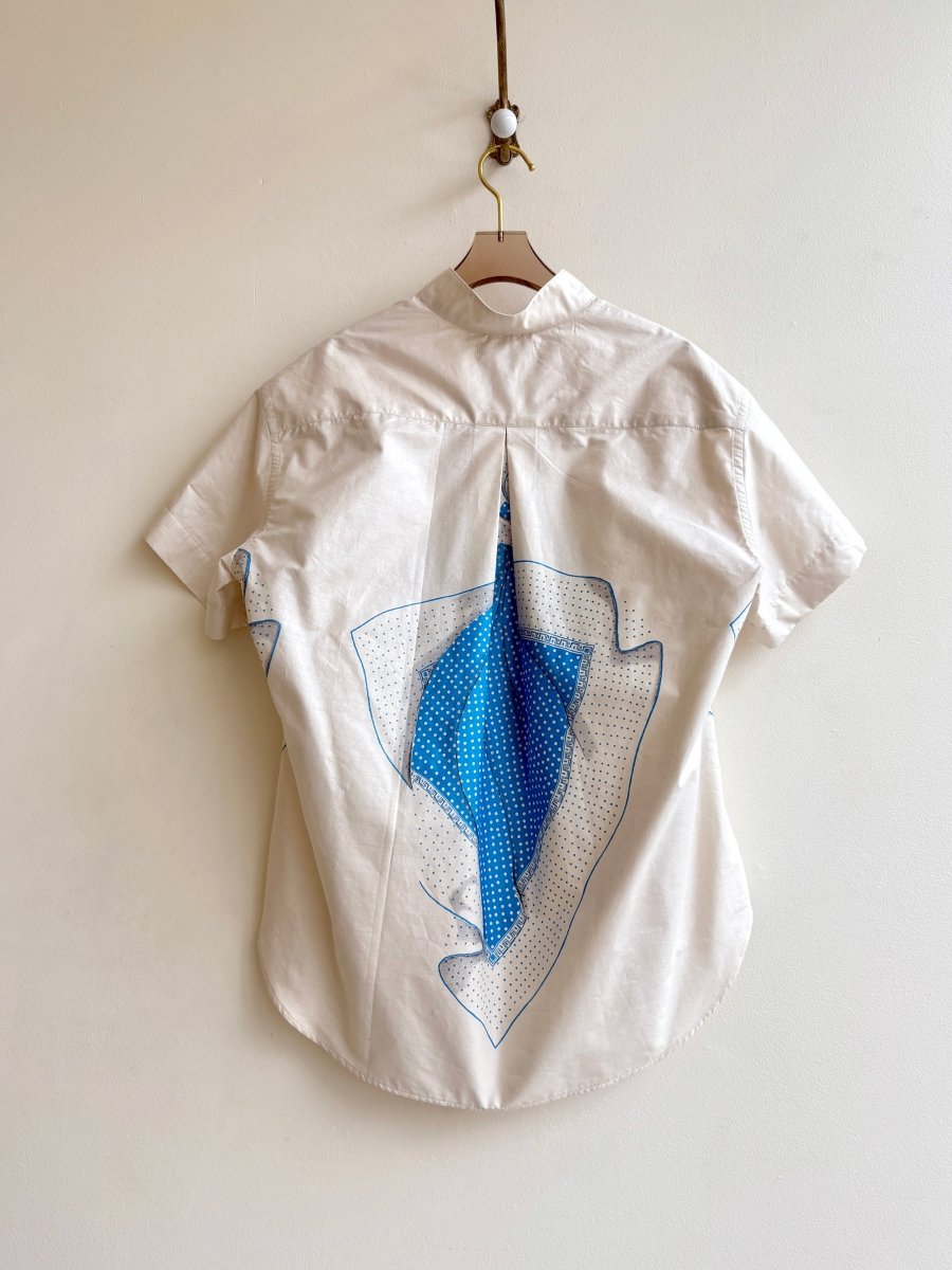 Short Sleeve Popover Shirt in Blue & White Handkerchief Print - Made X Hudson