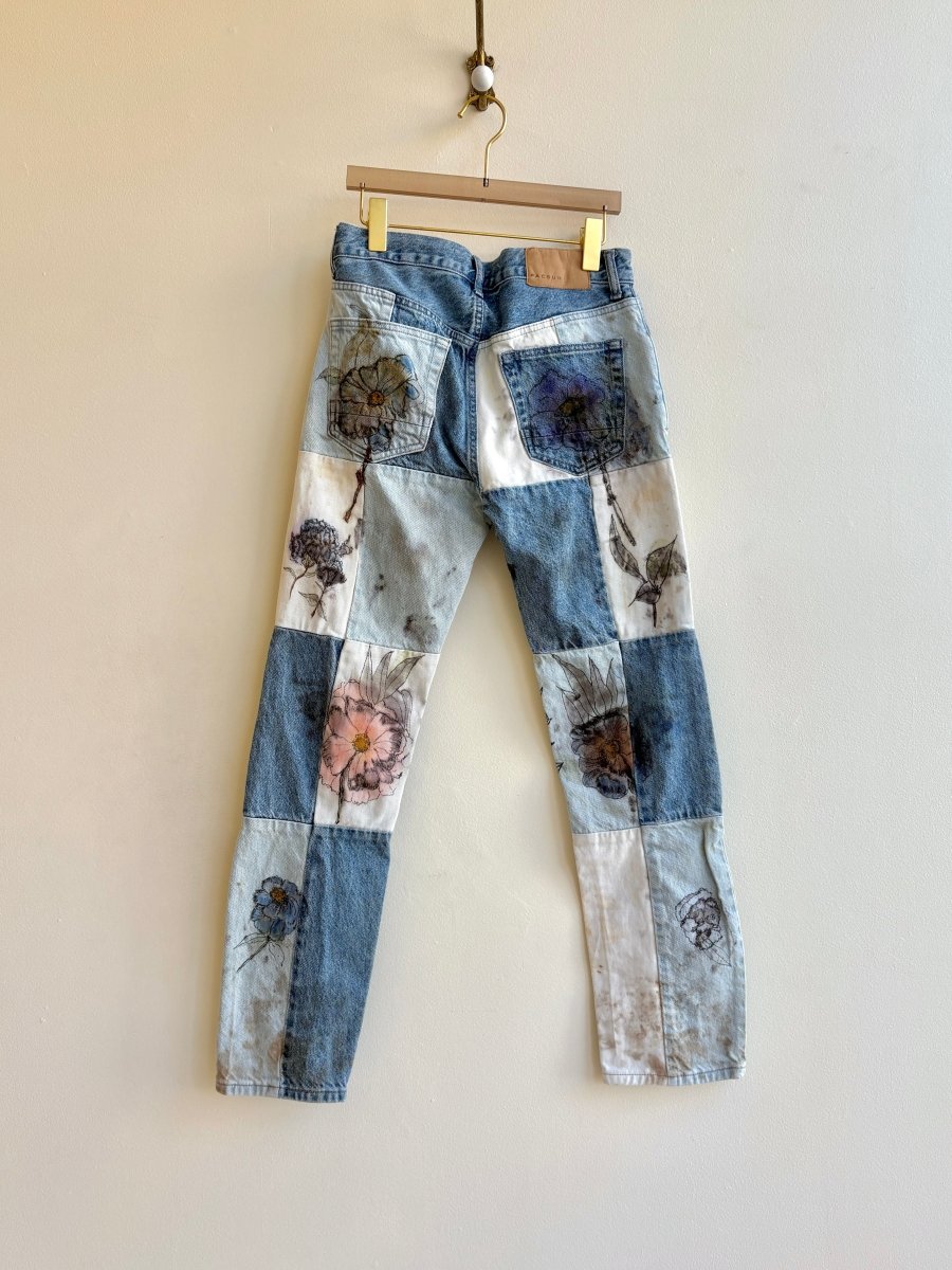 Mixed Patchwork Eco Printed & Hand Drawn Straight Leg Pants (Reworked) - Made X Hudson