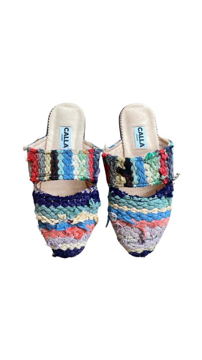 Suki Babouche Slides In Colors Shades of Blue, Peach, & Tan (Size 38) - Made X Hudson