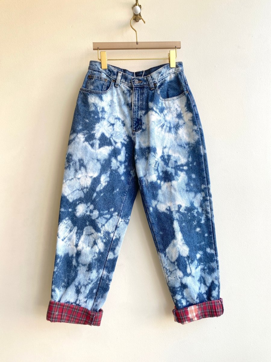 Blue Acid Wash Jeans w/ Plaid Flannel Lining (Reworked) - Made X Hudson