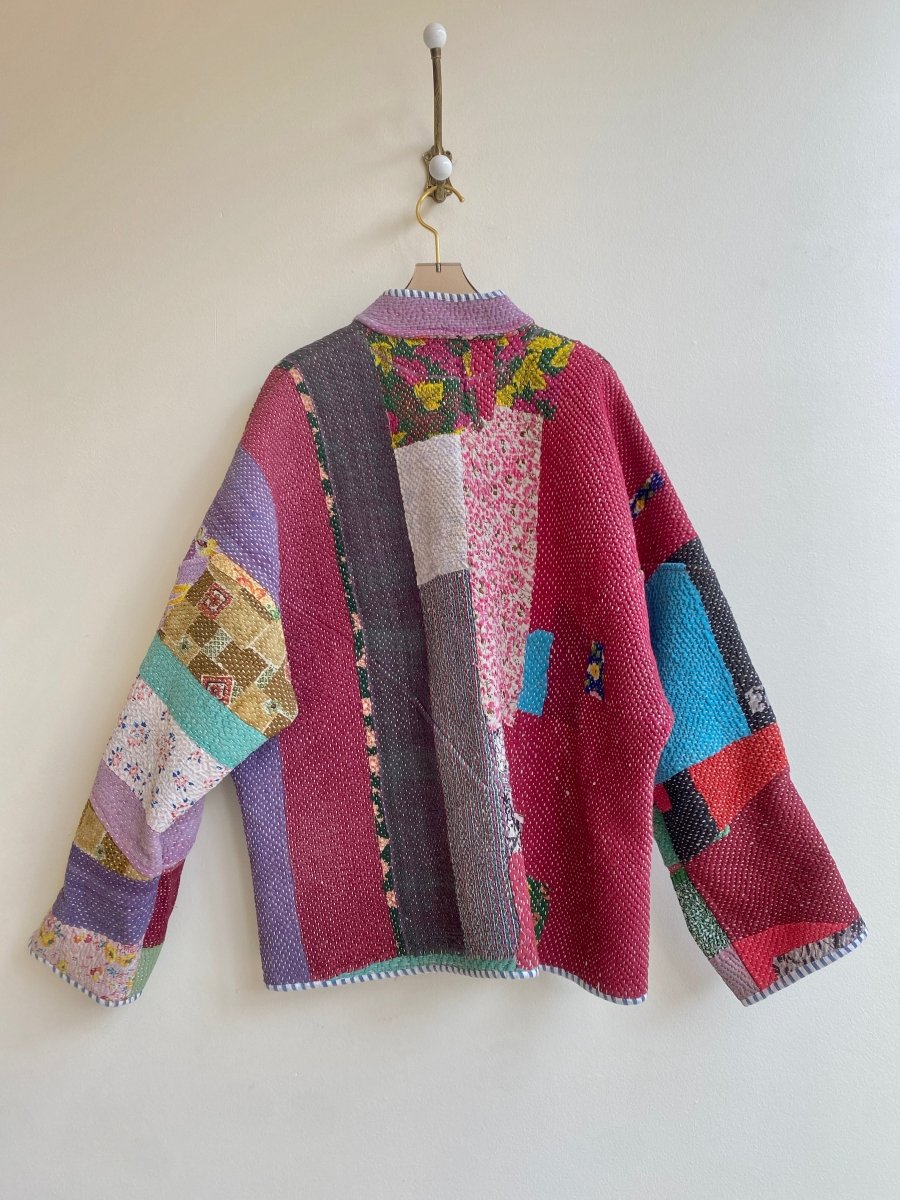 Reversible Ladhiya Quilted Jacket in Colors Mint, Pale Pink & Pink, Purple, Blue Patchwork - Made X Hudson