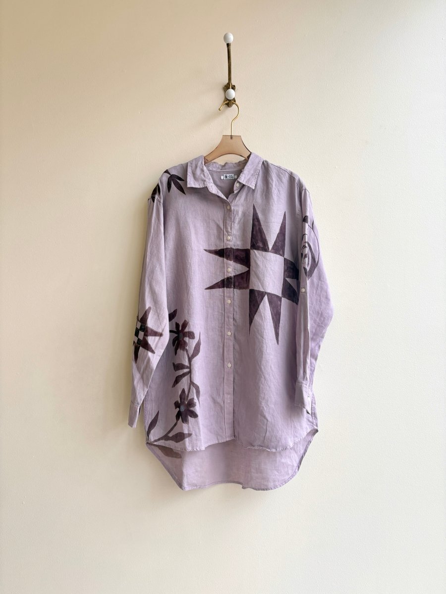 Hand Painted Lavender Mixed Quilt Motif Linen Top (Reworked) - Made X Hudson