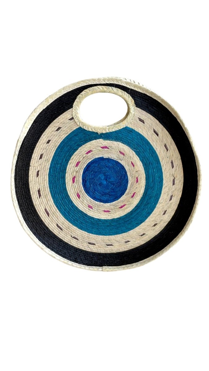 Round Straw Tote Bag (Black & Blue) - Made X Hudson
