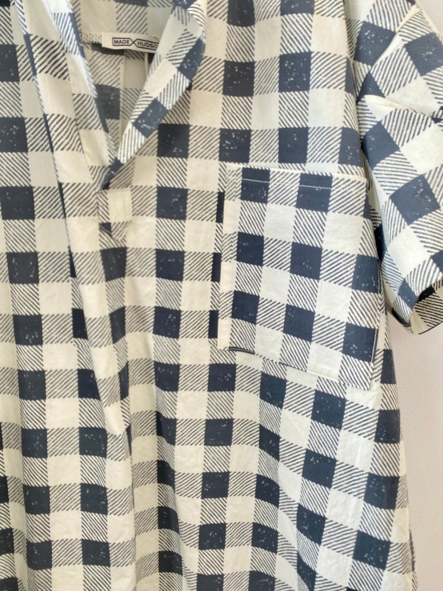 Black & White Gingham Deadstock Novelty Fabric Shirt w/ Pocket Front & Draped Sleeves - Made X Hudson