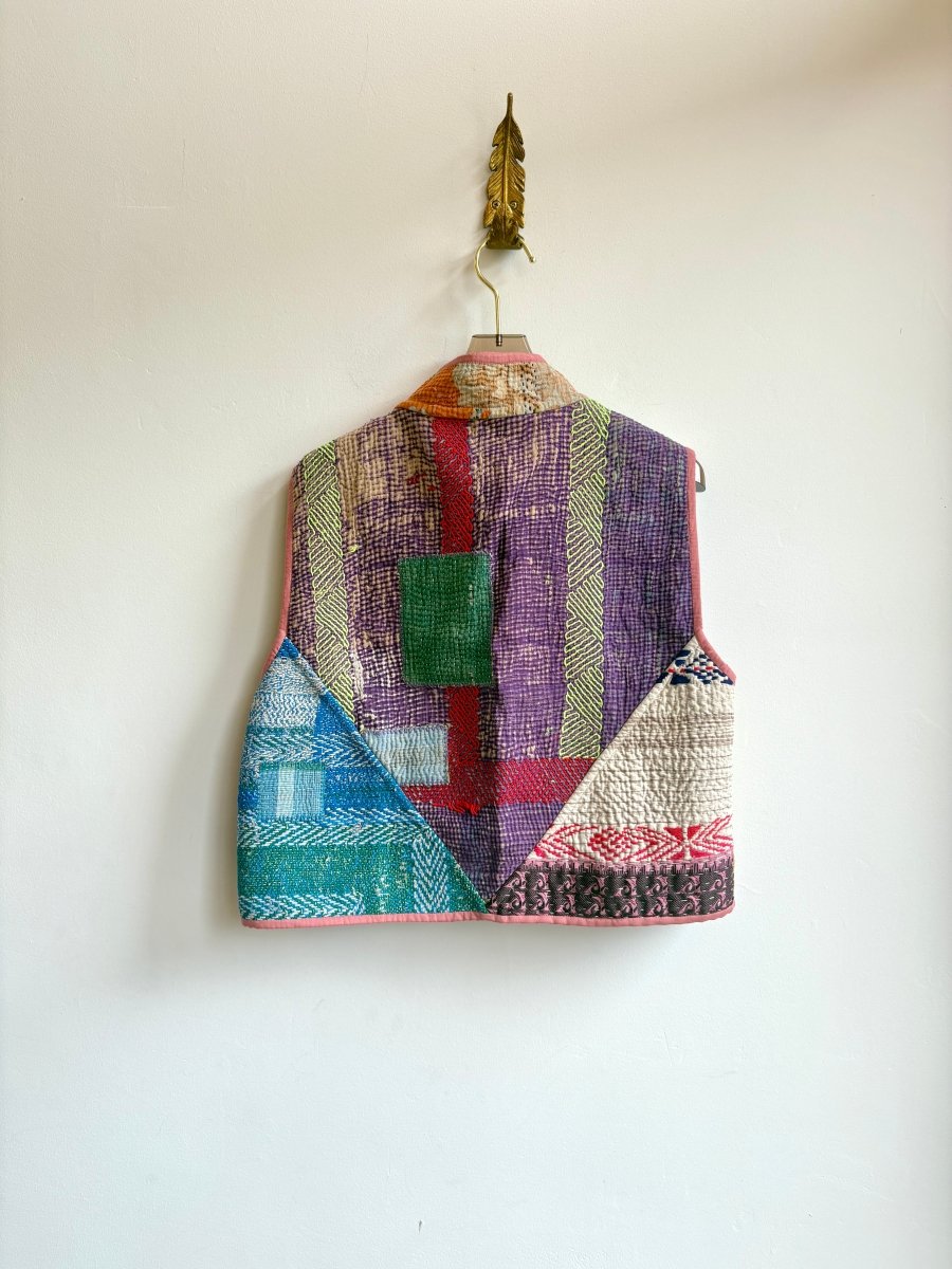 Reversible Kaira Quilted Cropped Vest in Colors Rose, Pale Blue, Lavender & Red, Lime, Purple - Made X Hudson