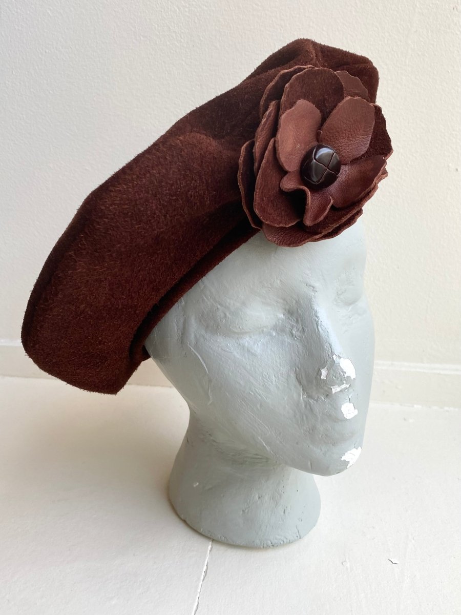 Suede Beret w/ Leather Flower Accent - Made X Hudson