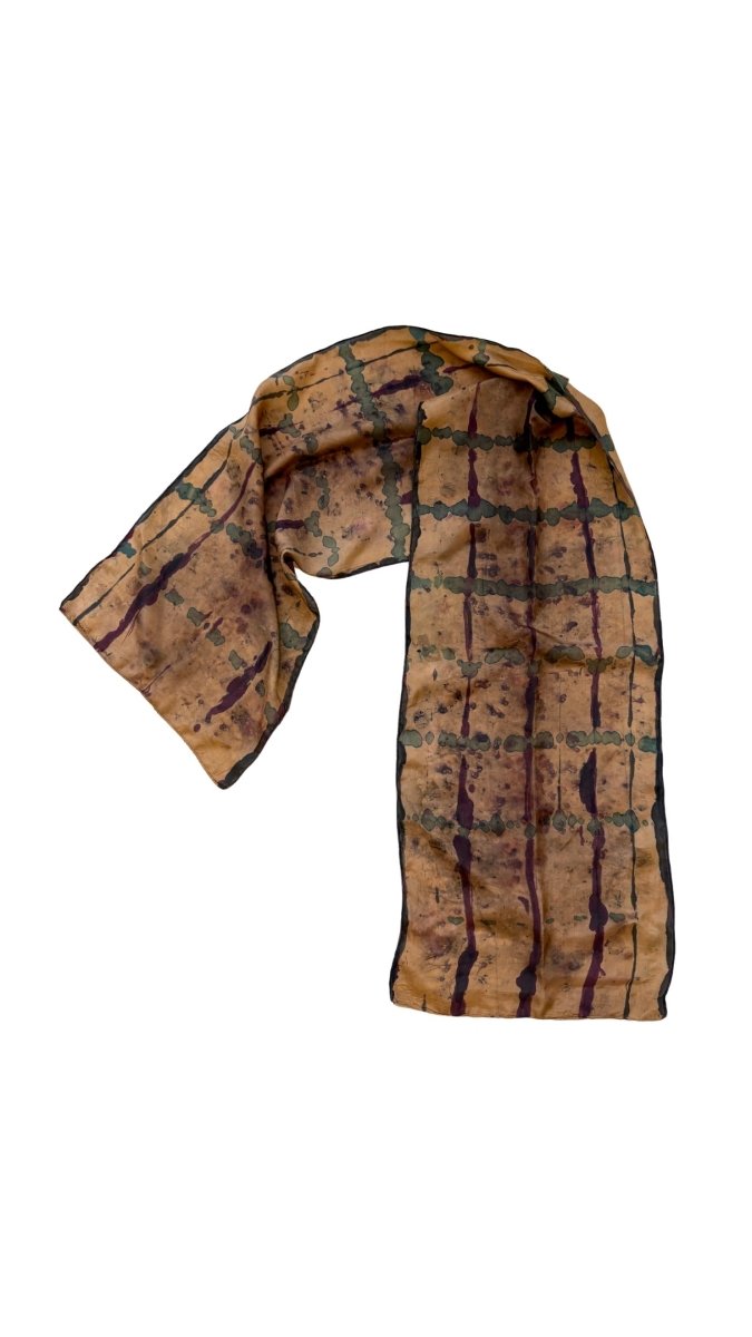 Rust Window Pane Scarf in Olive & Burgundy w/ Hand Painting (Reworked) - Made X Hudson
