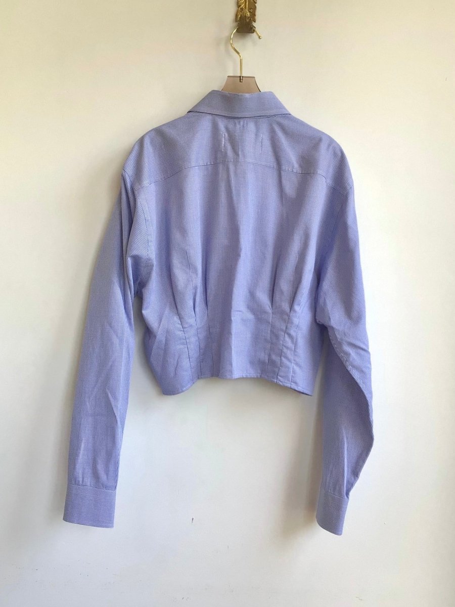 The Kevin Top | Blue Mini - Check Button Down Top w/ Gathered Waist (Reworked) - Made X Hudson
