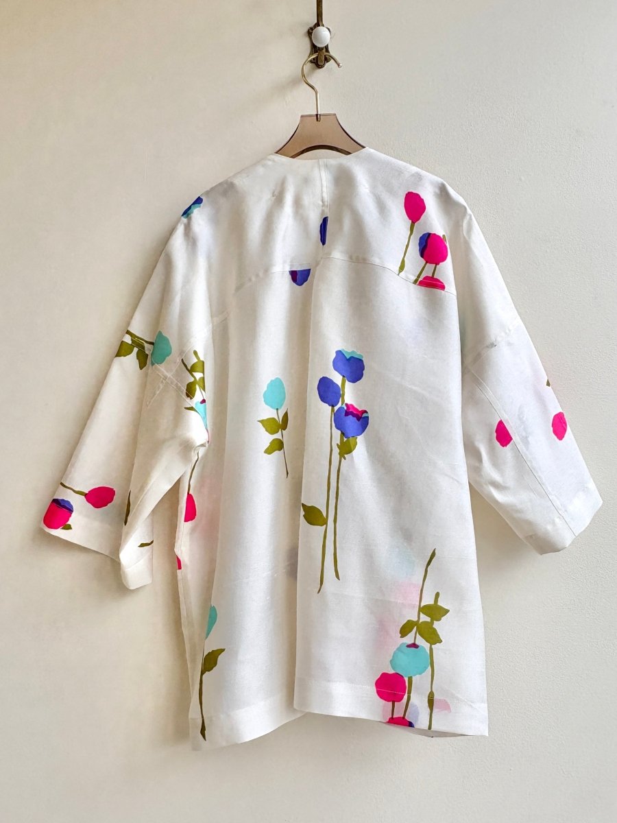 Mod Pink and Blue Poppy Floral Cream Chore Jacket - Made X Hudson