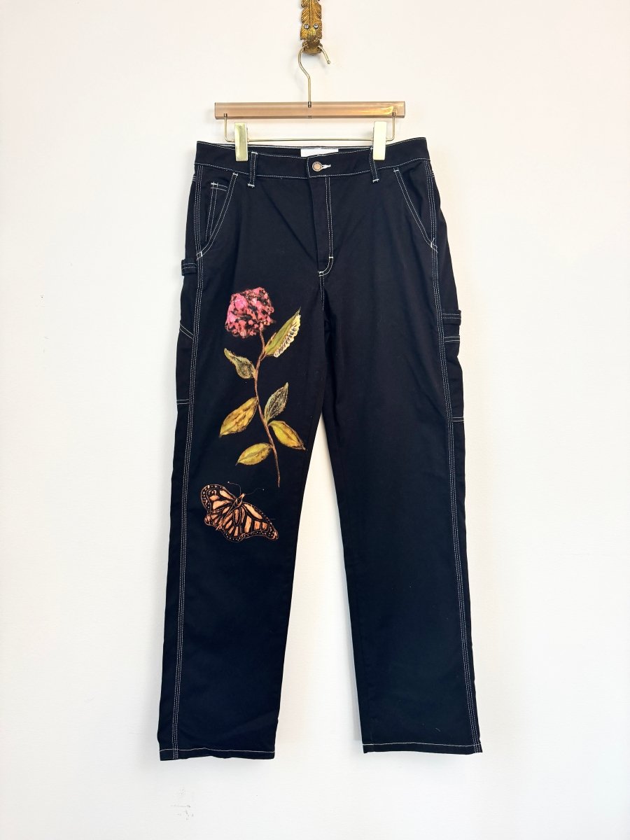 Monarch and Milkweed Black Painter Pants | Hand Painted (Reworked) - Made X Hudson