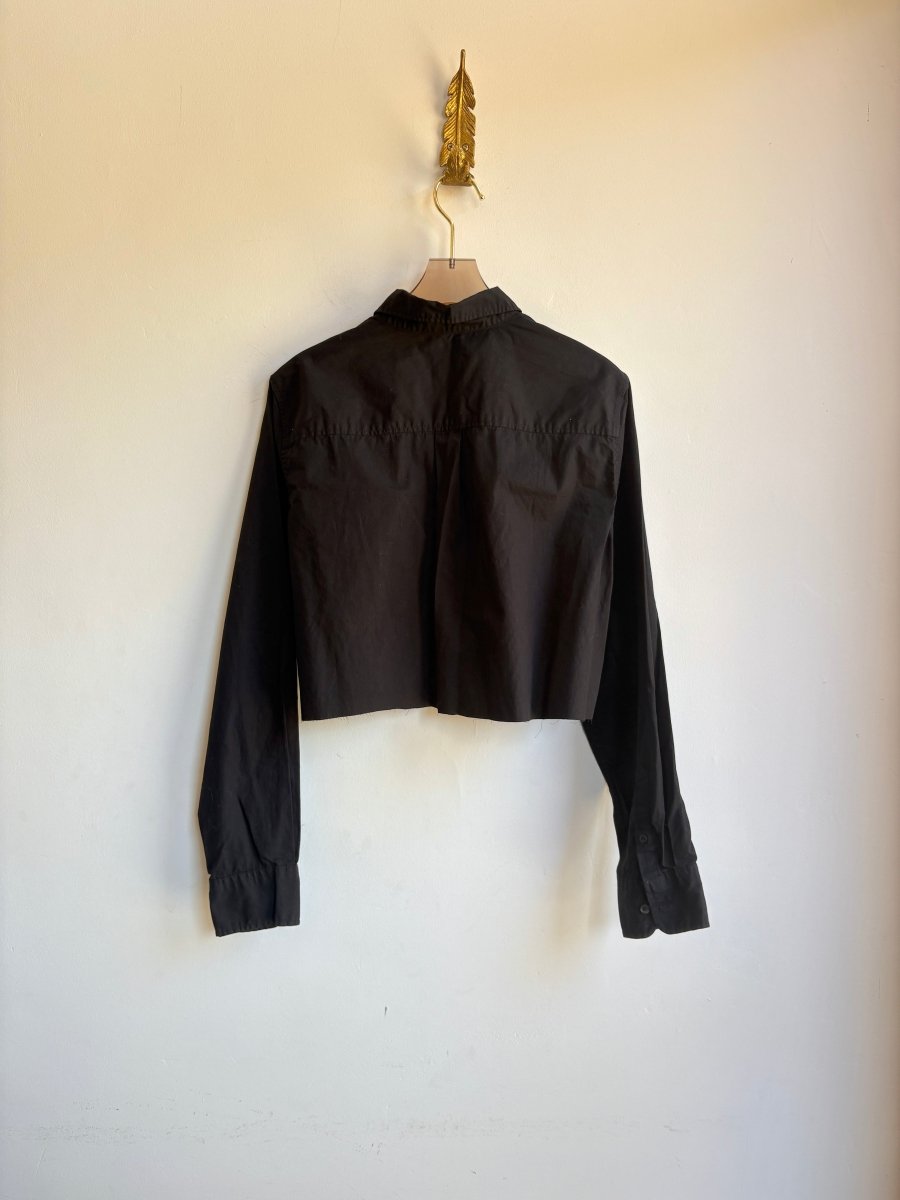 Black Annette Crop Top w/ Sage Embroidered “Apres” (Reworked) - Made X Hudson