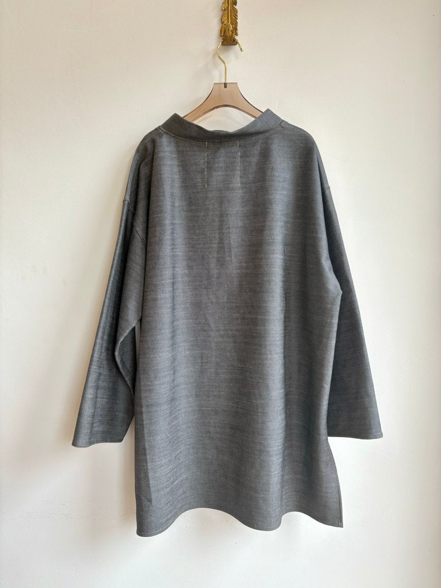 Denim & Camel Deadstock Fabric Hi - Low Sweatshirt w/ Kangaroo Pocket - Made X Hudson