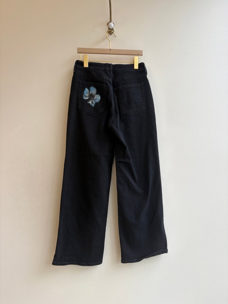 "Eden" Black Denim with Morning Glories | Hand Painted (Reworked) - Made X Hudson