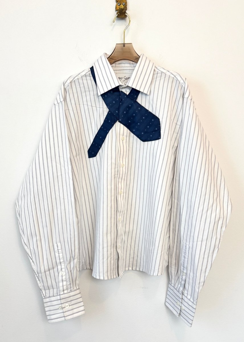 The James Top | White Diamond with Grey Stripe and Navy Dot Tie (Reworked) - Made X Hudson