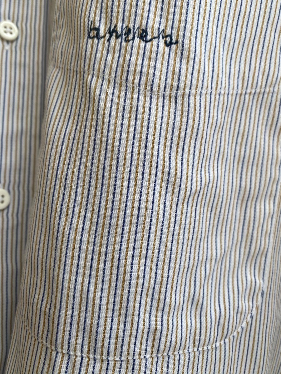 Annette Crop Blue & Brown Pinstripe Top (Reworked) - Made X Hudson